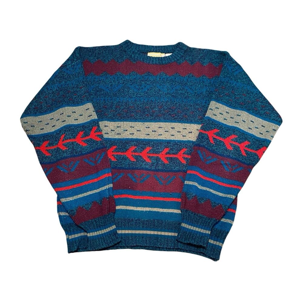 Vintage 90s Adam Sloane Men's Abstract Pattern Retro Knit Sweater Size M
